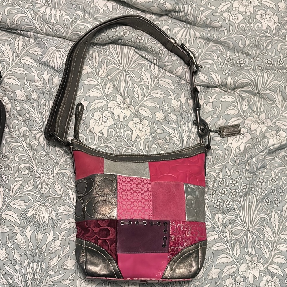 Coach Patchwork Shoulder or Crossbody Bag - Pink and Gray